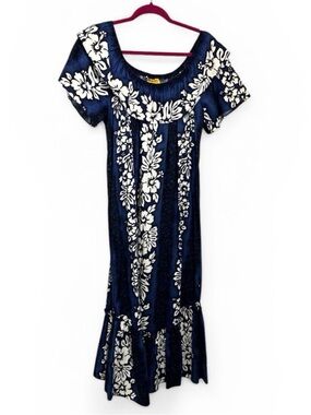 Aloha Mo’i tiered blue floral print maxi authentic Hawaii coastal chic luau